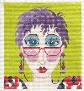 Canvas ~ Colorful "City Girl with Glasses" handpainted Needlepoint Canvas ~ BG Insert ~ LEE