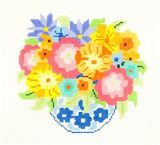 Sm. Bouquet #15 ~ 8" Sq. handpainted 13 mesh Needlepoint Canvas by Jean Smith