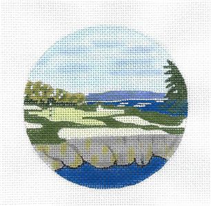 Golf Round ~ "Cypress Point, California" GOLF Course handpaint Needlepoint Canvas Purple Palm