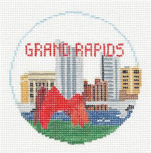 Travel Round ~ Grand Rapids, Michigan handpainted Needlepoint Canvas Kathy Schenkel RD.