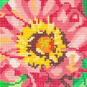 Coaster ~ Pink Peony 4" Coaster handpainted Needlepoint Canvas by Jean Smith Designs