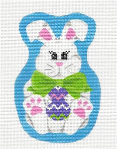 Canvas ~ Easter Bunny with Bow Tie & Egg handpainted Needlepoint Ornament by Pepperberry