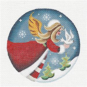 Christmas Round ~ Angel of Peace with White Dove Ornament handpainted Needlepoint Canvas by Rebecca Wood