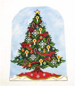 Christmas ~ Elegant Large CHRISTMAS TREE with CANDLES handpainted Needlepoint Canvas by Kelly Clark