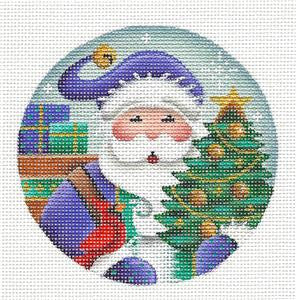 Round ~ Santa in Purple handpainted Needlepoint Canvas by Rebecca Wood
