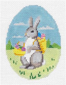 Egg~ Rabbit with a Basket Egg handpainted Needlepoint Canvas by Susan Roberts