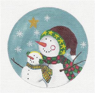 Round- Mother & Child Snow Family Ornament handpainted Needlepoint Canvas by LK ~ Danji