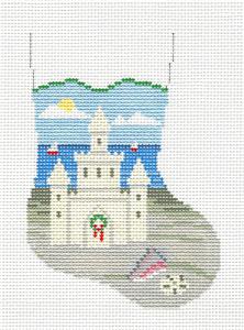 Christmas at the Beach ~ Beach Sand Castle Mini Sock handpainted Needlepoint Ornament Susan Roberts