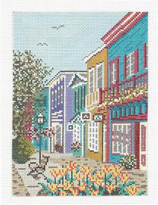 Travel & Destination ~ CAPE MAY, New Jersey, THE WALKING MALL handpainted 18 mesh Needlepoint Canvas by Needle Crossings
