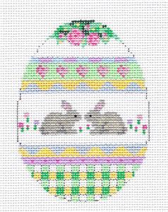 Egg ~ 2 LOVE Bunny Rabbits Egg handpainted Needlepoint Canvas ~ Susan Roberts