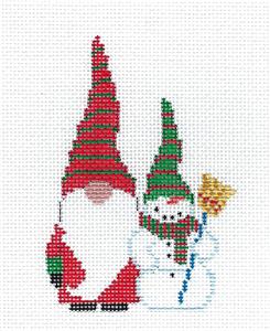 Christmas ~ Gnome & Snowman Winter Ornament handpainted Needlepoint Canvas by Susan Roberts