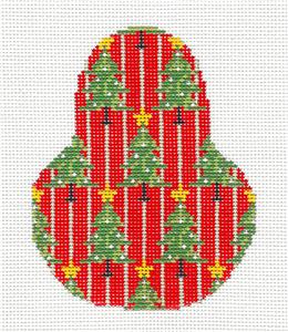 Kelly Clark Pear ~ Christmas Trees on a Pear handpainted Needlepoint Ornament