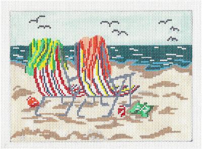 Canvas ~ SEASIDE BEACH CHAIRS handpainted Needlepoint Canvas by Needle Crossings
