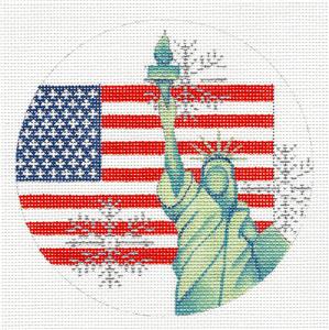 Patriotic ~ USA with Flag & Statue of Liberty handpainted Needlepoint Canvas by Trubey