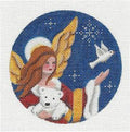 Christmas ~ Arctic Angel White Polar Bear & White Dove 4" Rd. Ornament 18 Mesh handpainted Needlepoint Canvas Rebecca Wood