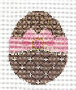 Kelly Clark ~ Easter Chocolate & Pink Ribbon Egg handpainted Needlepoint Canvas & STITCH GUIDE
