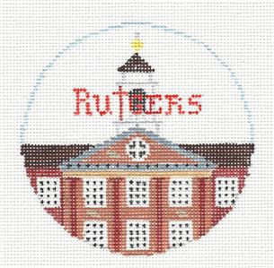 Travel Round ~ RUTGERS UNIVERSITY, NEW JERSEY handpainted Needlepoint Canvas by Kathy Schenkel RD.