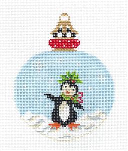 Kelly Clark ~ Dancing Penguin in Snow handpainted Needlepoint Ornament Canvas ~ Kelly Clark
