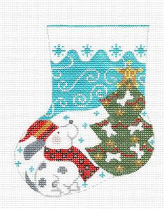 Christmas Mini Stocking ~ Puppy Dog Christmas Tree handpaintd Needlepoint Canvas Danji