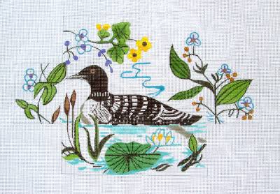 Brick Cover ~ Loon on a Lake Brick Cover Door Stop handpaint Needlepoint Canvas Susan Roberts