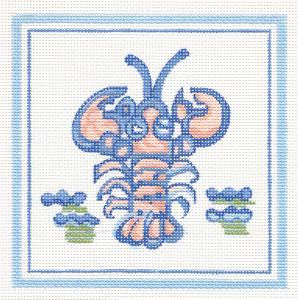 Hadley Pottery ~ Lobster handpainted Needlepoint Canvas 5"x 5" by Silver Needle