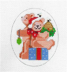 Christmas ~ Teddy Bears with Gift Oval handpainted Needlepoint Canvas by Kooler from CBK