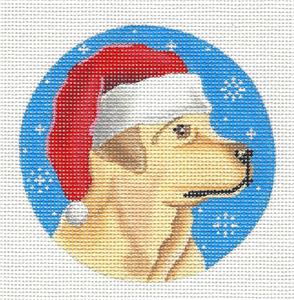 Dog ~ Yellow Labrador Retriever Dog in a Santa Hat handpainted Needlepoint Ornament by Pepperberry