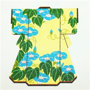 Kimono ~ MORNING GLORIES LG. Japanese Kimono handpainted Needlepoint Canvas by LEE