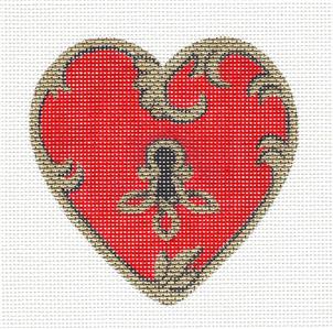 Heart ~ Red & Gold Heart with Key handpainted Needlepoint Ornament by Pepperberry