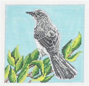 Bird Canvas ~ Mockingbird Bird 5" Sq. handpainted Needlepoint Canvas by Needle Crossings *RETIRED*