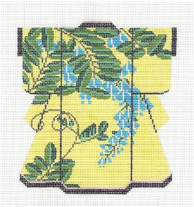 Kimono ~ Blue Blossoms on Yellow MEDIUM Kimono handpainted Needlepoint Canvas by LEE