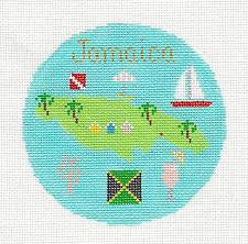 Travel Round ~ Island of Jamaica handpainted 4.25" Needlepoint Canvas Ornament by Silver Needle