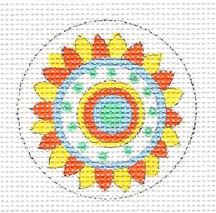 Round~Yellow Flower Pop handpainted Needlepoint Canvas by DG from Artists Collection