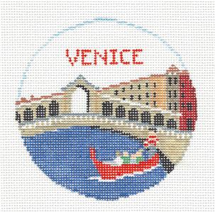 Travel Round ~ VENICE, ITALY 4" Rd. handpainted 18 Mesh Needlepoint Canvas by Kathy Schenkel