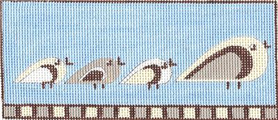 Bird Canvas ~ Mama and Baby Quail Birds on Parade handpainted Needlepoint Canvas by Alice Peterson