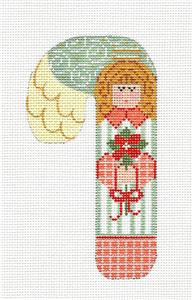 Candy Cane ~ Medium Candy Cane Angel Holding a Poinsettia HP Needlepoint Canvas by CH Designs Danji