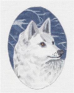 Oval ~ Arctic Wolf handpainted Needlepoint Ornament Canvas by LIZ from S.Roberts