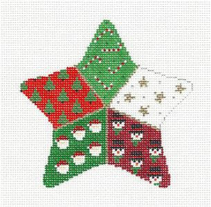 Christmas Star ~ Patchwork Christmas STAR 18 mesh handpainted Needlepoint Ornament Canvas by Susan Roberts