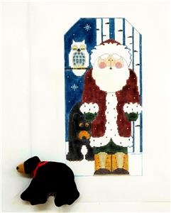 Canvas SET ~ LG. WOODLAND SANTA & FELT BEAR SET & STITCH GUIDE handpainted Needlepoint Canvas by Kathy Schenkel