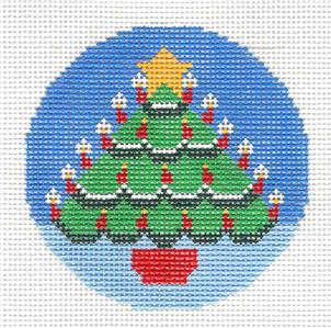 Round~3" Candlelight Christmas Tree handpainted Needlepoint Ornament by LEE