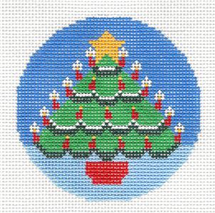 Round ~ Candlelight Christmas Tree handpainted 18 Mesh 3" Rd. Needlepoint Ornament Canvas by LEE