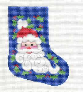 Mini Stocking ~ Holly Santa Claus Mini Stocking handpainted Needlepoint Canvas Ornament by LEE