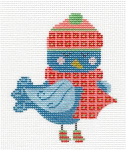 Canvas ~ Blue Bird in Scarf & Hat handpainted Needlepoint Canvas CH Designs -Danji