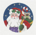 Round ~ Yule Tide SANTA Ornament handpainted 18 Mesh Needlepoint Canvas by Rebecca Wood