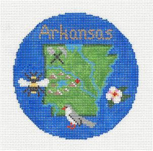 Round ~ ARKANSAS State  4.25" Ornament handpainted 18 Mesh Needlepoint Canvas by Silver Needle