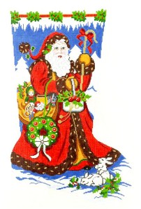Stocking ~ Elegant Santa with Bunnies Stocking handpainted Needlepoint Canvas 13 mesh by LEE