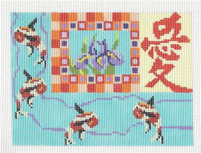 Oriental Canvas ~ Asian Koi Pond handpainted Needlepoint Canvas & STITCH GUIDE by Patt & Lee RETIRED