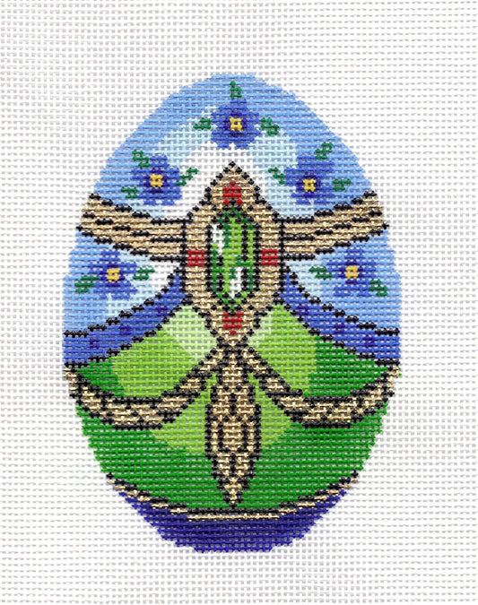 Faberge Egg ~ Jeweled Blue, Green & Gold EGG handpainted 18 Mesh Needlepoint Canvas by LEE