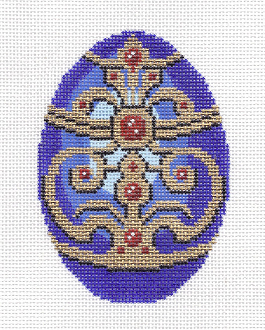 Faberge Egg ~ Elegant Jeweled Blue & Gold Faberge EGG handpainted Needlepoint Canvas Ornament by LEE
