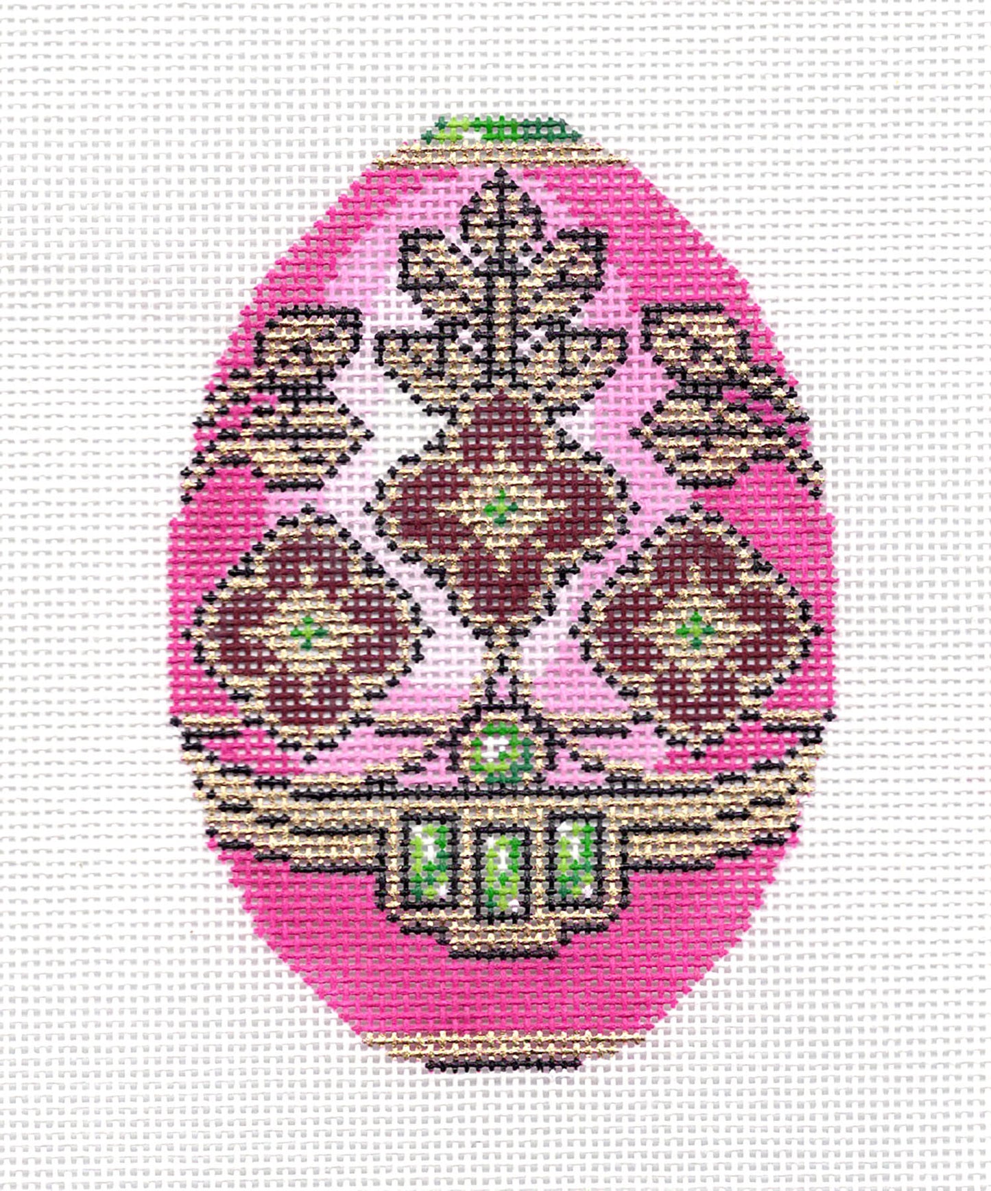 Faberge Egg ~ Jeweled EGG Pink and Gold handpainted Needlepoint Canvas Ornament by LEE